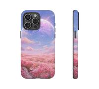 Andriez Campo de flores rosas con planeta brillante, funda resistente mate, compatible con iPhone 15 Pro Max
