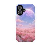 Andriez Campo de flores rosas con planeta brillante, funda resistente mate, compatible con iPhone 16