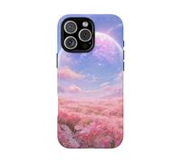 Andriez Campo de flores rosas con planeta brillante, funda resistente mate, compatible con iPhone 16 Pro Max