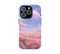 Andriez Campo de flores rosas con planeta brillante, funda resistente mate, compatible con iPhone 16 Pro