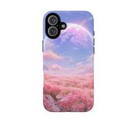 Andriez Campo de flores rosas con planeta brillante, funda resistente mate, compatible con iPhone 16 Plus