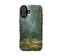 Andriez Girl in Sunlit Forest Clearing with Butterflies - Funda resistente mate compatible con iPhone 16 Plus, color verde