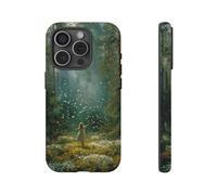 Andriez Girl in Sunlit Forest Clearing with Butterflies - Funda resistente mate compatible con iPhone 15 Pro, color verde