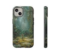 Andriez Girl in Sunlit Forest Clearing with Butterflies - Funda resistente mate compatible con iPhone 14, color verde