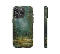 Andriez Girl in Sunlit Forest Clearing with Butterflies - Funda resistente mate compatible con iPhone 15 Pro Max, color verde