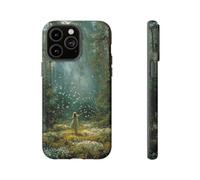 Andriez Girl in Sunlit Forest Clearing with Butterflies - Funda resistente mate compatible con iPhone 14 Pro Max, color verde
