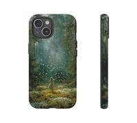Andriez Girl in Sunlit Forest Clearing with Butterflies - Funda resistente mate compatible con iPhone 15, color verde