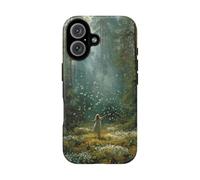 Andriez Girl in Sunlit Forest Clearing with Butterflies - Funda resistente mate compatible con iPhone 16 verde
