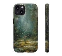 Andriez Girl in Sunlit Forest Clearing with Butterflies - Funda resistente mate compatible con iPhone 13, color verde