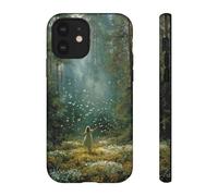 Andriez Girl in Sunlit Forest Clearing with Butterflies - Funda resistente mate compatible con iPhone 12, color verde
