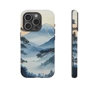 Andriez Pintura tradicional japonesa de montaña, funda resistente mate, compatible con iPhone 15 Pro, color azul