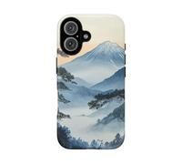 Andriez Pintura tradicional japonesa de montaña, funda resistente mate, compatible con iPhone 16, azul