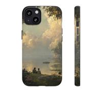 Andriez Serene Lakeside Friendship Scene - Carcasa resistente mate compatible con iPhone 13, color verde