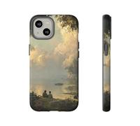 Andriez Serene Lakeside Friendship Scene - Carcasa resistente mate compatible con iPhone 14, color verde