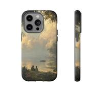 Andriez Serene Lakeside Friendship Scene - Carcasa resistente mate compatible con iPhone 14 Pro, color verde