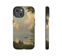 Andriez Serene Lakeside Friendship Scene - Carcasa resistente mate compatible con iPhone 15, color verde