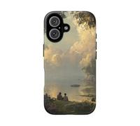 Andriez Serene Lakeside Friendship Scene - Carcasa resistente mate compatible con iPhone 16, color verde