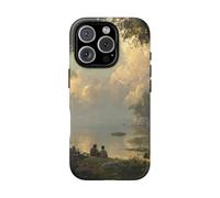 Andriez Serene Lakeside Friendship Scene - Carcasa resistente mate compatible con iPhone 16 Pro, color verde