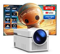 Android 13 Inteligente Proyector con Oficiales TV Apps, HY450NTV Tiro Corto Proyector Full HD 1080P Nativo 700ANSI Auto Desplazamiento 5GWifi Enfoque Electrónico para Cine en Casa