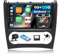Android 15, 6G+128G 8 núcleos GOHHDL Autoradio 2Din para Mercedes Benz Clase C W203 W209 C180 C200 2005-2009 con Carplay Android Auto, Pantalla de 9 Pulgadas con GPS WiFi BT FM/RDS SWC Cámara y Mic