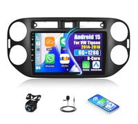 Android 15, 6G+128G 8Núcleos GOHHDL Radio Coche para VW Tiguan 2014 2015 2016, 9 Pulgadas Pantalla Táctil 2 DIN Inalámbrico Carplay Android Auto WiFi GPS FM/RDS Bluetooth SWC + AHD Cámara Traser Mic