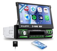 [Android 15] CAMECHO 2+64G 7 Pulgadas Car Radio 1 DIN Wireless Carplay Pantalla Táctil Radio Pantalla Manual Retráctil con Bluetooth Android Auto GPS WiFi DSP FM/RDS Mirror Link SWC