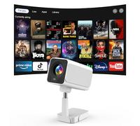 [Android TV OS & Telescopio Stand] Puxinat Smart Beamer con WiFi6 y Bluetooth 5.2, 300ANSI Enfoque Eléctrico/Auto Keystone 1080P Mini Beamer con soporte ajustable de 180°, One-Click Use YouTube/HBO