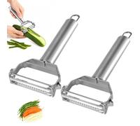 Androxeda 2 uds Pelador Multifuncional de Acero Inoxidable, Doble Cabezal para Frutas y Verduras, Ideal para Cocina, Camping y Hogar - Plata, 17,5 x 8,3 cm
