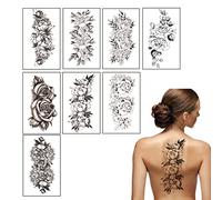 Androxeda 8 Hojas Gran Colección de Flores Sexy Tatuajes Temporales Impermeables Que Duran un Tatuaje Falso para Mujeres y Niñas