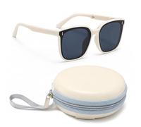 Androxeda Gafas de sol polarizadas para mujer, blancas con lentes grises TAC. Estuche plegable beige incl. Ideales para playa, conducción y actividades al aire libre.
