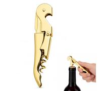 Androxeda Sacacorchos de camarero 3 en 1 dorado, abridor de vino y cerveza con cortacápsulas de acero inoxidable 12x2.5 cm para regalo y uso profesional (1 unidad)