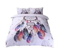 Andrui - Juego de funda nórdica y fundas de almohada, exótico estampado étnico de atrapasueños, color blanco, para cama individual, de matrimonio o King Size