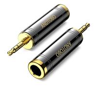 ANDTOBO 1/4'' a 3.5mm Stereo Cobre Puro Adaptador de Auriculares, 1/8 'Plug Macho a 1/4''(6,35 mm) Jack Hembra Adaptador Estéreo para Auriculares, Amplificador, Negro -2 Pack
