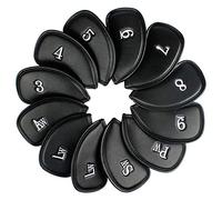 Andux 12 Fundas de Cuero sintético para Palos de Golf de Hierro con Número en Ambos Lados MT/PU Negro