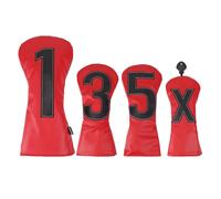 Andux 4 Pack/Set PU Gran Número de Golf 460cc Driver Fairway Woods Híbridos Cubiertas para la Cabeza del Club Rojo