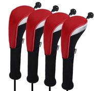 Andux 4 Piezas/Unidades Cuello Largo Fundas de Cabeza de Palo de Golf híbridos CTMT-02 Rojo