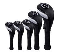 Andux 5 unids/Set Cubiertas de Cabeza de Palo de Madera de Golf de PU Controlador de 460cc con Cuello Largo Negro