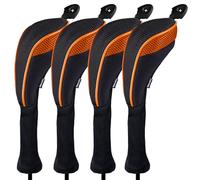 Andux CTMT-01 - Lote de 4 fundas protectoras de cuello largo para cabezas de palos de golf, con etiquetas de números intercambiables, naranja