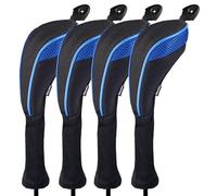 Andux CTMT-01 - Lote de 4 fundas protectoras de cuello largo para cabezas de palos de golf, con etiquetas de números intercambiables, azul