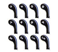 Andux Fundas Doradas para Cabeza de Palo de Golf No. en Ambos Lados, Cuello Largo con Cremallera, 12 Piezas/Juego Negro/Azul