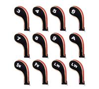 Andux Fundas Doradas para Cabeza de Palo de Golf No. en Ambos Lados, Cuello Largo con Cremallera, 12 Piezas/Juego Negro/Rojo