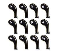 Andux Fundas Doradas para Cabeza de Palo de Golf No. en Ambos Lados, Cuello Largo con Cremallera, 12 Piezas/Juego Negro/Negro