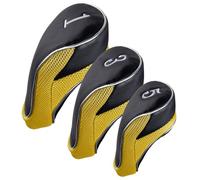 Andux Golf Driver Juego de 3 Fundas para la Cabeza de Madera con Gancho y Bucle Negro/Amarillo