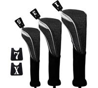 Andux Juego de 3 fundas de nailon para cabeza de palo de golf de 460 cc, cuello largo, color negro