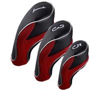 Andux Juego de 3 Fundas para Cabeza de Palo de Golf de 460 CC con Gancho y Bucle, Color Negro y Rojo