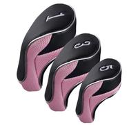Andux Juego de 3 Fundas para Cabeza de Palo de Golf de 460 CC con Gancho y Bucle, Color Negro y Rosa