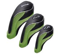 Andux Juego de 3 Fundas para Cabeza de Palo de Golf de 460 CC con Gancho y Bucle, Color Negro y Verde