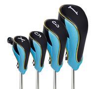 Andux Juego de 4 Fundas Doradas para Cabeza de Palo de Golf de 460 CC con Cremallera, Color Azul Claro