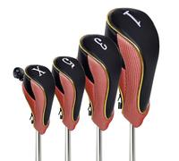 Andux Juego de 4 Fundas Doradas para Cabeza de Palo de Golf de 460 CC con Cremallera, Color Rojo
