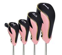 Andux Juego de 4 Fundas Doradas para Cabeza de Palo de Golf de 460 CC con Cremallera, Color Rosa